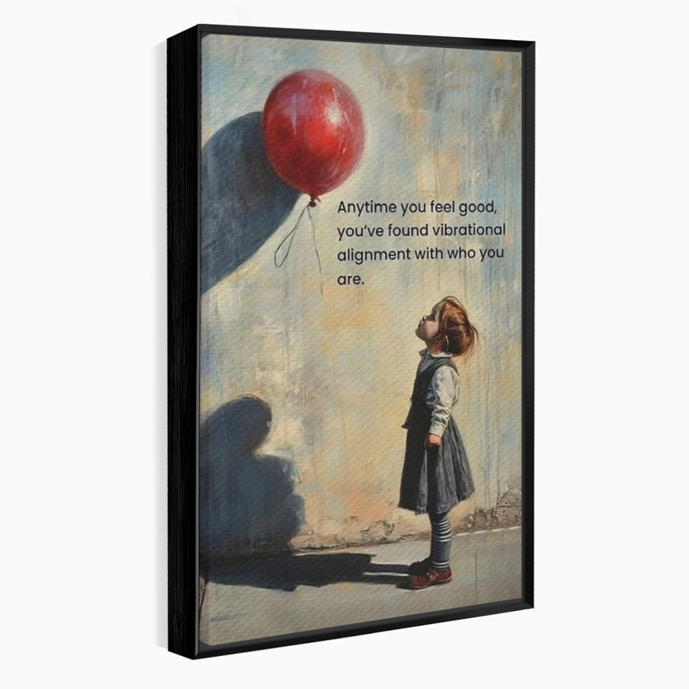 Tablou canvas cu tablou canvas cu fetita si balon rosu, in rama de aluminiu negru